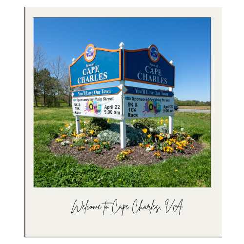 welcome to cape charles virginia sign. photo by rick huey. cape charles travel guide